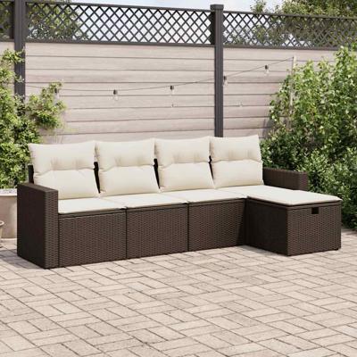 5-delige Loungeset met kussens poly rattan bruin