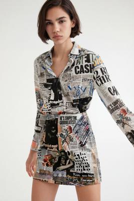 Slim fit minirok met collage van krantenknipsels - WHITE - L