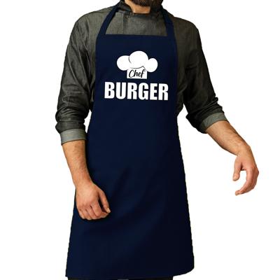 Chef burger keukenschort - donkerblauw - voor heren - kookschort - hamburgers bakken