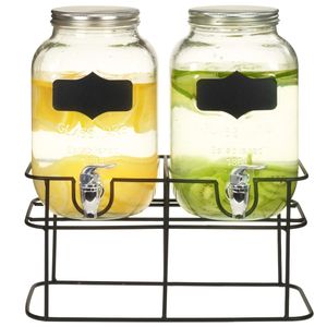 VidaXL Drankdispensers 2 st met standaard 2 x 4 l glas
