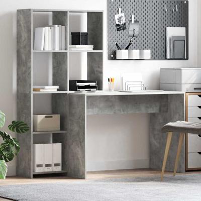 Bureau met plank Betongrijs 138.5 x 55 x 143 cm Bewerkt hout