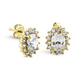 New Bling 9NB-0160 Oorstekers Rozet zilver met zirkonia goudkleurig 6 x 8 mm