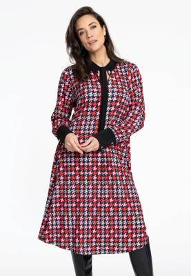 Yoek Jurk met strik PIED DE POULE | Rood | Maat 58/60