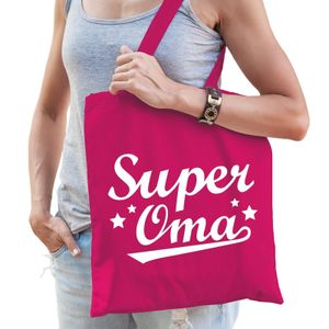 Katoenen cadeau tasje Super oma fuchsia roze