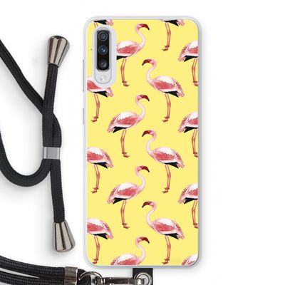 Flamingo's geel: Samsung Galaxy A70 Transparant Hoesje met koord