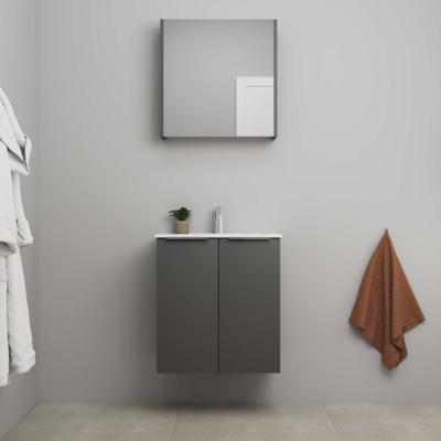 On-Line Badkamermeubelset - 60 cm - Voorgemonteerd - 2 Deuren met Greep - Porseleinen Wastafel - 1 Kraangat - Spiegelkast - Mat Antraciet