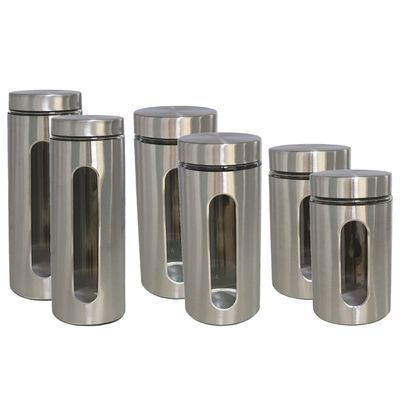 Set van 6x keuken voedsel opslag voorraadpotten rvs in 3 formaten