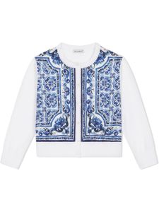 Dolce & Gabbana Kids cardigan en soie mélangée à imprimé Majolica - Blanc