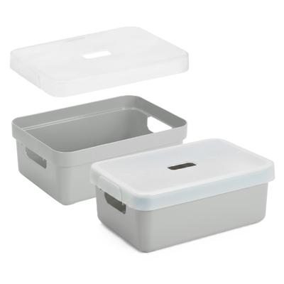 Sunware Opbergbox met transparante deksel - 3x stuks - lichtgrijs - 9 liter - kunststof - 35x25x12