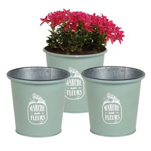 Plantenpot/bloempot voor buiten - 3x - zink - jadegroen - D14 x H13 cm