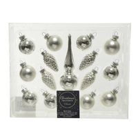 Zilveren glazen kerstballen 3 cm en piek set voor mini kerstboom 15-dlg - Kerstbal - thumbnail