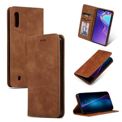 Retro huid feel Business magnetische horizontale Flip lederen case voor Samsung Galaxy M10?? (bruin)