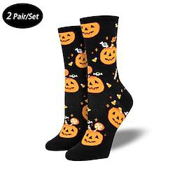 Voor heren 2 paar Multi-pakketten Sokken Hardloopsokken Casual sokken Lange sokken Zwart Wit Kleur Pompoen Halloween Sport Outdoor Dagelijks Standaard Medium Lente Herfst Modieus Casual Lightinthebox