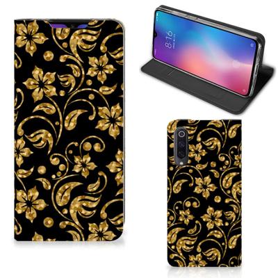 Xiaomi Mi 9 Smart Cover Gouden Bloemen Xiaomi Mi 9 Smart Cover Gouden Bloemen