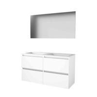 Basic-Line Basic 46 Badkamermeubelset - 120 x 46 cm - Greeploos - 4 Lades - Acryl Wastafel - Zonder Kraangat - Spiegel - Ice White