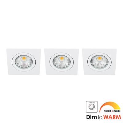 Set 3x Bella Ondiepe LED spot kantelbaar 7Watt vierkant WIT IP65 dimbaar - dim to warm