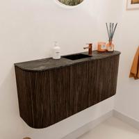 Toiletmeubel Mondiaz Joya Dlux | 93.2 cm | Meubelkleur Walnut | Faye wastafel Lava Wasbak Midden | 1 kraangat Toiletmeubel Mondiaz Joya Dlux | 93.2 cm | Meubelkleur Walnut | Faye wastafel Lava Wasbak Midden | 1 kraangat