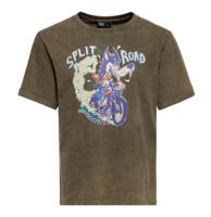 King Kerosin Split Road T-Shirt Oil Washed Deep Green-XXXXL