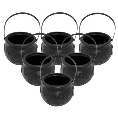 Heksenketel - 6x - zwart - D10 cm - kunststof - halloween - horror - kookpot