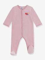 Baby pyjama in effen fluweel PETIT BATEAU rozen Baby pyjama in effen fluweel PETIT BATEAU rozen