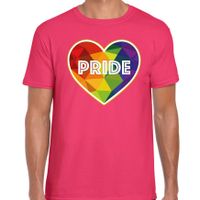 Bellatio Decorations Gay Pride shirt - pride hartje - regenboog - heren - roze 2XL  - - thumbnail