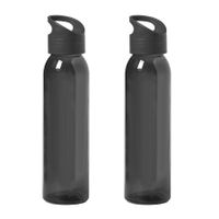 2x Stuks glazen waterfles/drinkfles zwart transparant met schroefdop met handvat 470 ml - thumbnail