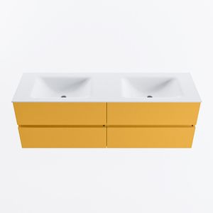MONDIAZ VICA 150cm badmeubel onderkast Ocher 4 lades. Wastafel CLOUD dubbel 2 kraangaten, kleur Talc.