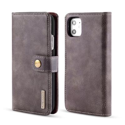 Dg. MING Crazy Horse textuur Flip afneembare magnetische lederen draagtas met houder & kaartsleuven & portemonnee voor iPhone 11 (grijs)