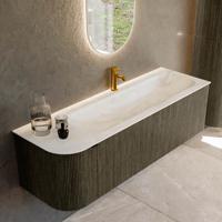 Badmeubel Mondiaz Kurve-Dlux | 145 cm cm | Meubelkleur Shadow | Wastafelkleur Ostra | Solid surface | Wasbak rechter zijde spoelbak | 1 kraangat