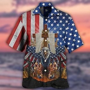 Voor heren Overhemd Hawaiiaans overhemd Grafische prints Adelaar Amerikaanse vlag Strijkijzer Zwart Zwart / groen Geel Lichtgroen Zwart / Bruin Casual Hawaii Korte mouw Afdrukken Button-omlaag Kleding Lightinthebox