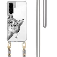 Samsung Galaxy A26 hoesje met grijs koord - Peekaboo kat