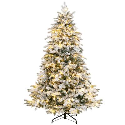 180 cm Hoge Kunstkerstboom Gevlokte Kerstboom met 1415 Takpunten 260 Warmwitte LED-Verlichting Verlichte Vakantieboom Wit + Groen