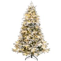 180 cm Hoge Kunstkerstboom Gevlokte Kerstboom met 1415 Takpunten 260 Warmwitte LED-Verlichting Verlichte Vakantieboom Wit + Groen