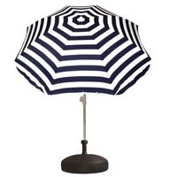 Parasolstandaard en blauw/witte gestreepte parasol   -