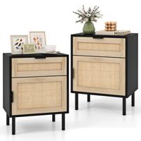Nachtkastje Rattan 2-delige set Nachtkast met Lade en Kast 45 x 30 x 59 cm Zwart