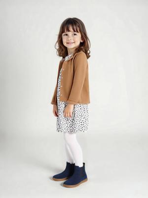 Set met vest en bloemenjurk meisje kameel