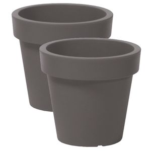 2x stuks basic plantenpot/bloempot kunststof dia 16 cm/hoogte 14.5 cm steengrijs - Plantenpotten