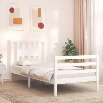 Bedframe met hoofdbord massief hout wit