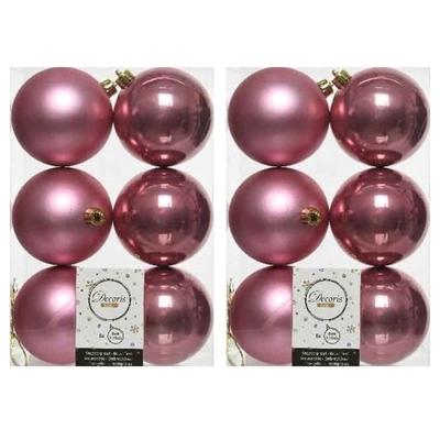 Decoris Kerstballen - 12x st - oudroze - D8 cm - kunststof - kerstversiering