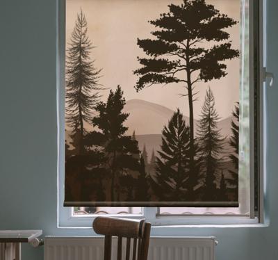 Rolgordijnen bomen print Scandinavische stijl warm gekleurd bos