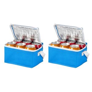 2x stuks strand sixpack mini koeltasjes blauw 20 x 15 x 12 cm - Koeltas