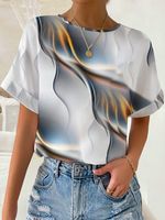 Abstract Jersey Casual Crew Neck T-Shirt - thumbnail