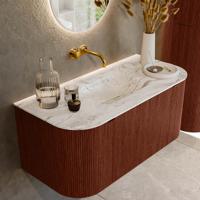 Badmeubel Mondiaz Kurve-Dlux | 100 cm cm | Meubelkleur Ruby | Wastafelkleur Glace | Solid surface | Wasbak midden spoelbak | Zonder kraangat(en)