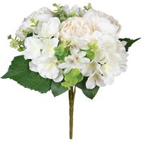 Kunstbloemen boeket roos/hortensia - creme/wit - H39 cm - Bloemstuk - Bladgroen - thumbnail