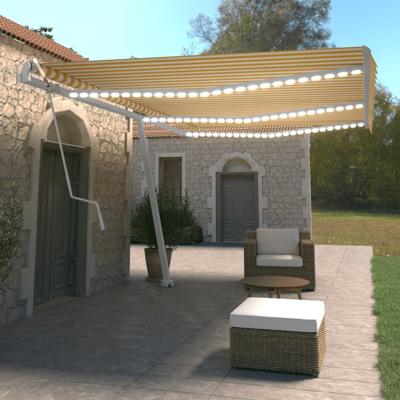 Luifel automatisch met LED en windsensor 600x350 cm geel en wit