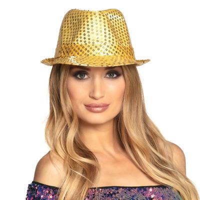 Boland Hoedje pailletten - goud glitter - volwassenen - trilby hoedje - carnaval