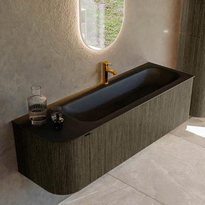 Badmeubel Mondiaz Kurve | 145 cm cm | Meubelkleur Shadow | Wastafelkleur Urban | Solid surface | Wasbak rechter zijde spoelbak | 1 kraangat