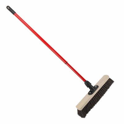 Houten harde straatbezem/buitenbezem Arenga 40 cm met metalen telescoopsteel rood 80 - 130 cm