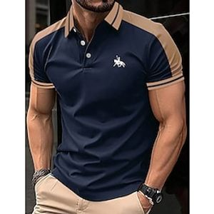 Voor heren POLO Shirt Polo's met knopen Casual Feestdagen Revers Korte mouw Modieus Basic Kleurenblok Lapwerk Geborduurd Zomer Normale pasvorm Zwart Wijn Marineblauw Groen Lichtblauw Grijs POLO Shirt Lightinthebox