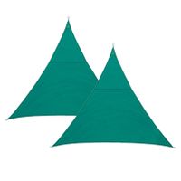 Set van 2x stuks polyester schaduwdoek/zonnescherm Curacao driehoek mint groen 2 x 2 x 2 meter